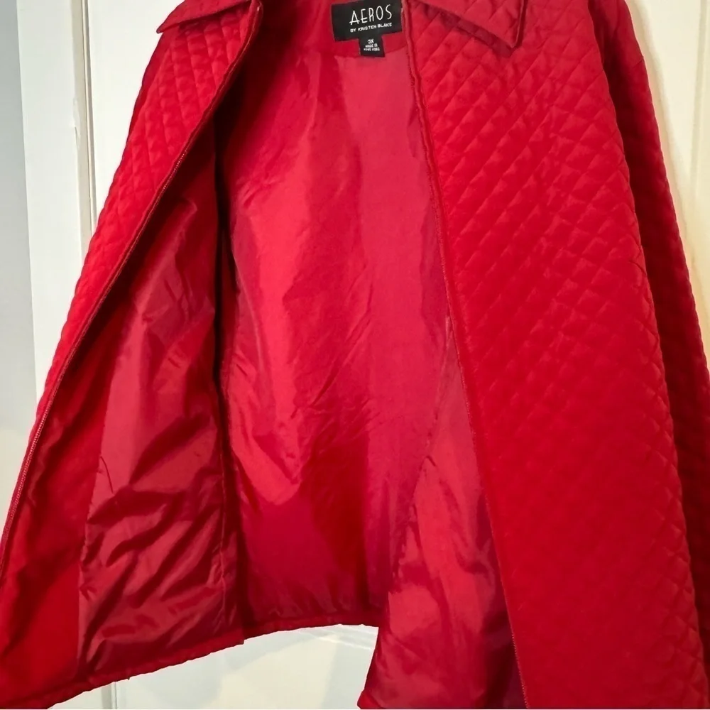 ❄️❄️ Aeros Red Quilted Zip Front Jacket Plus 3X